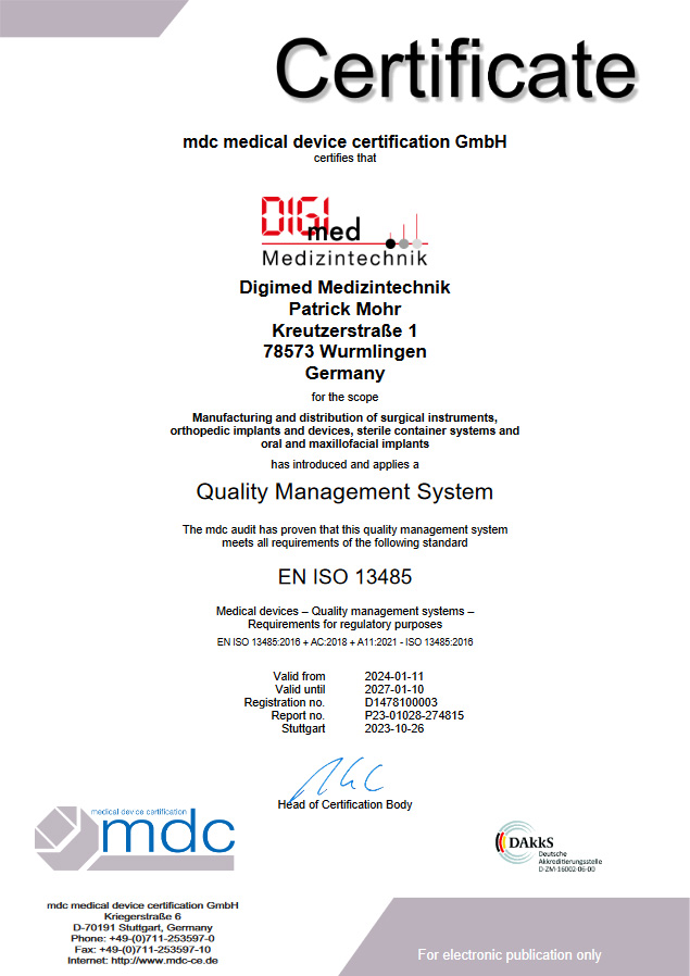 DIN EN ISO 13485 Certificates